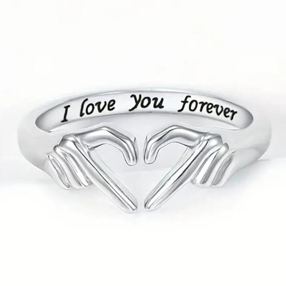 Hands Heart Silver Ring Adjustable Hands Christmas Valentine's Birthday Gift NEW